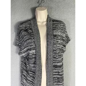 APT.9 Open Front Cardigan Sweater Black‎ White Marled Short Sleeve Women's Small